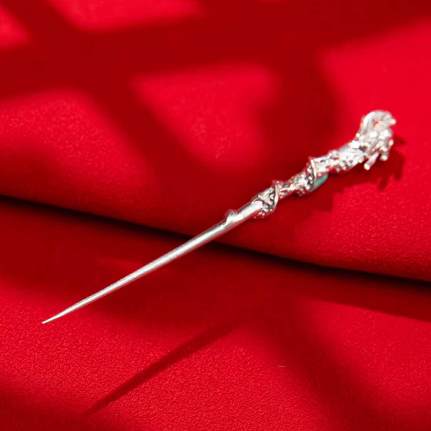 S999 Fine Silver Handcrafted Dragon and Snake Toothpick Reusable Fruit Skewer