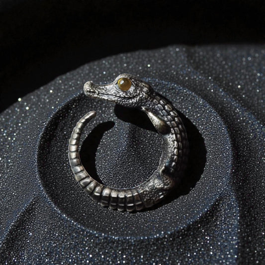 s925 Sterling Silver Vintage Crocodile Reptile Open Ring
