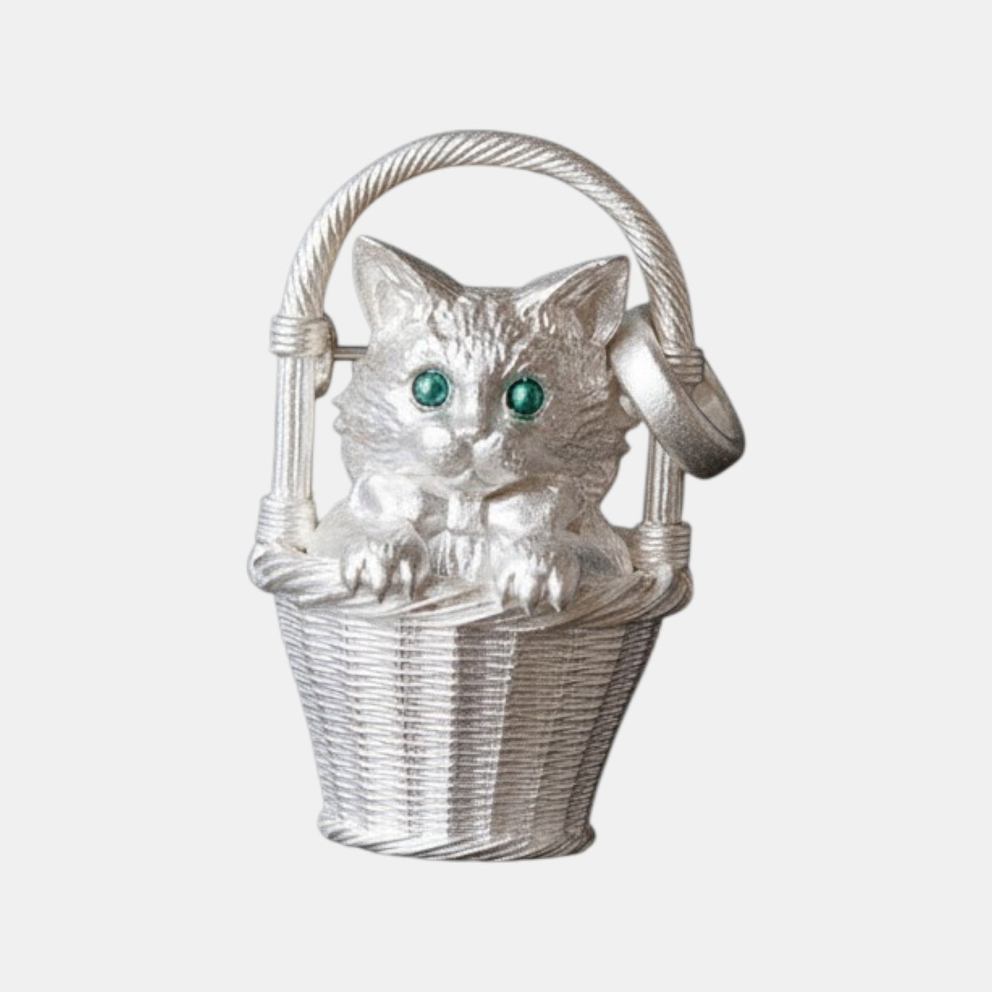 s925 Sterling Silver Cute Kitty Cat in Basket Pendant Necklace