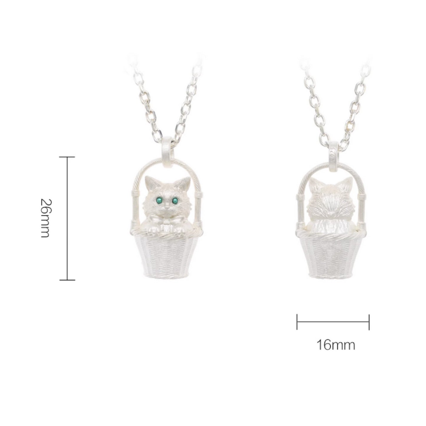s925 Sterling Silver Cute Kitty Cat in Basket Pendant Necklace