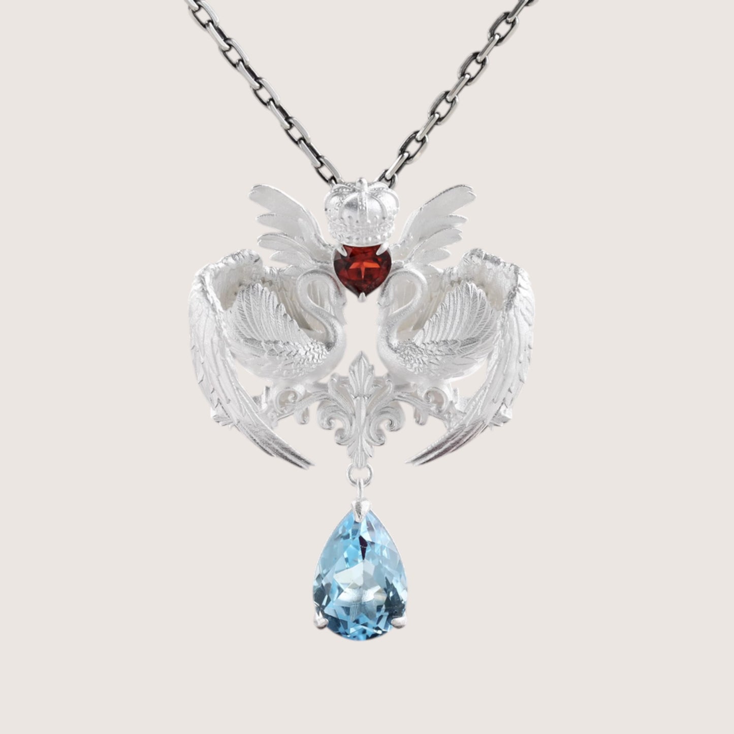 s925 Sterling Silver Swan Pendant Blue Topaz Necklace
