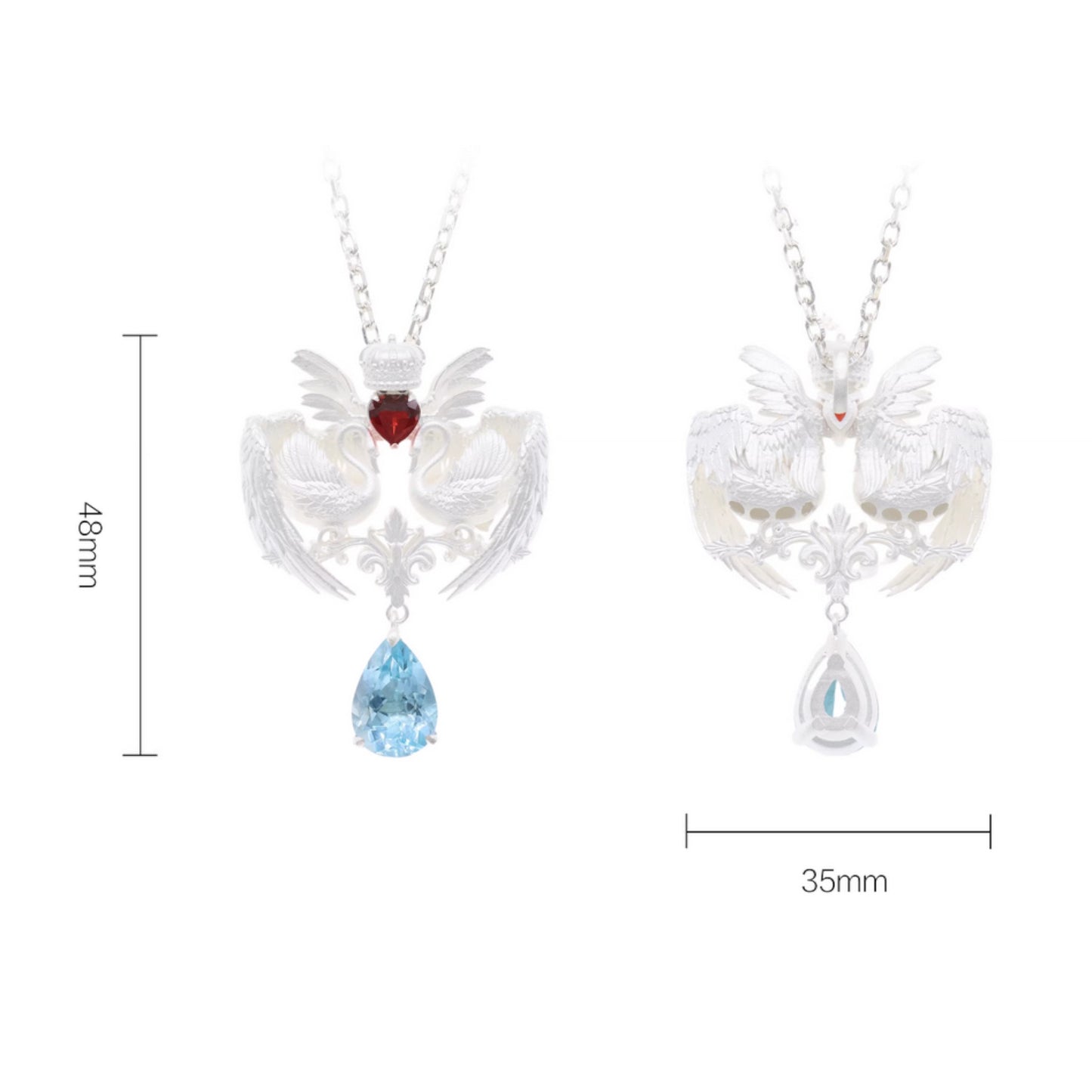 s925 Sterling Silver Swan Pendant Blue Topaz Necklace