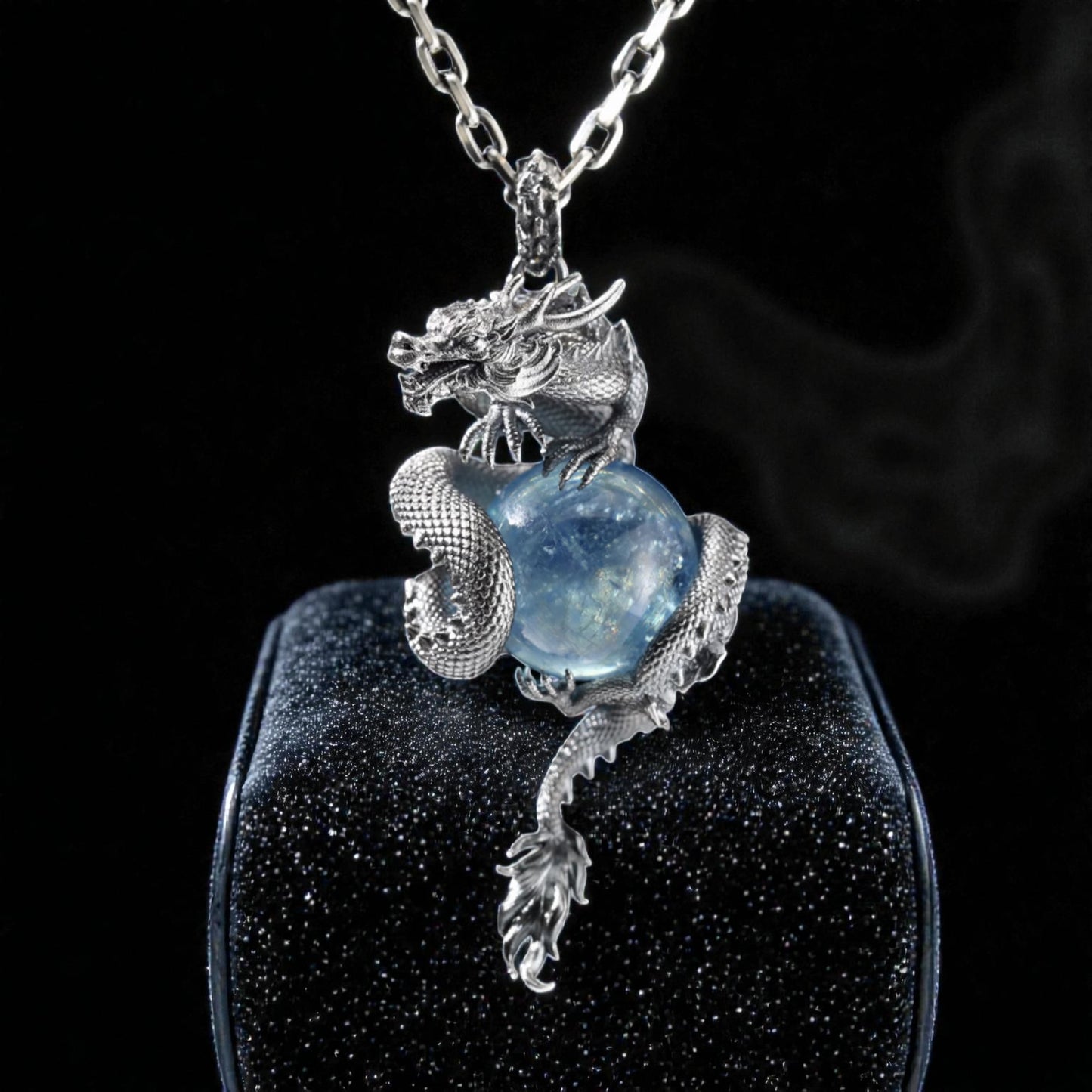 s925 Sterling Silver Vintage Dragon Inlaid Crystal Pendant