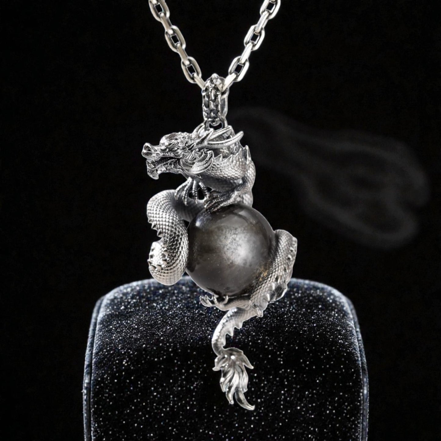 s925 Sterling Silver Vintage Dragon Inlaid Crystal Pendant