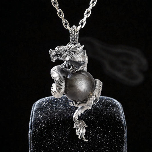 s925 Sterling Silver Vintage Dragon Inlaid Crystal Pendant