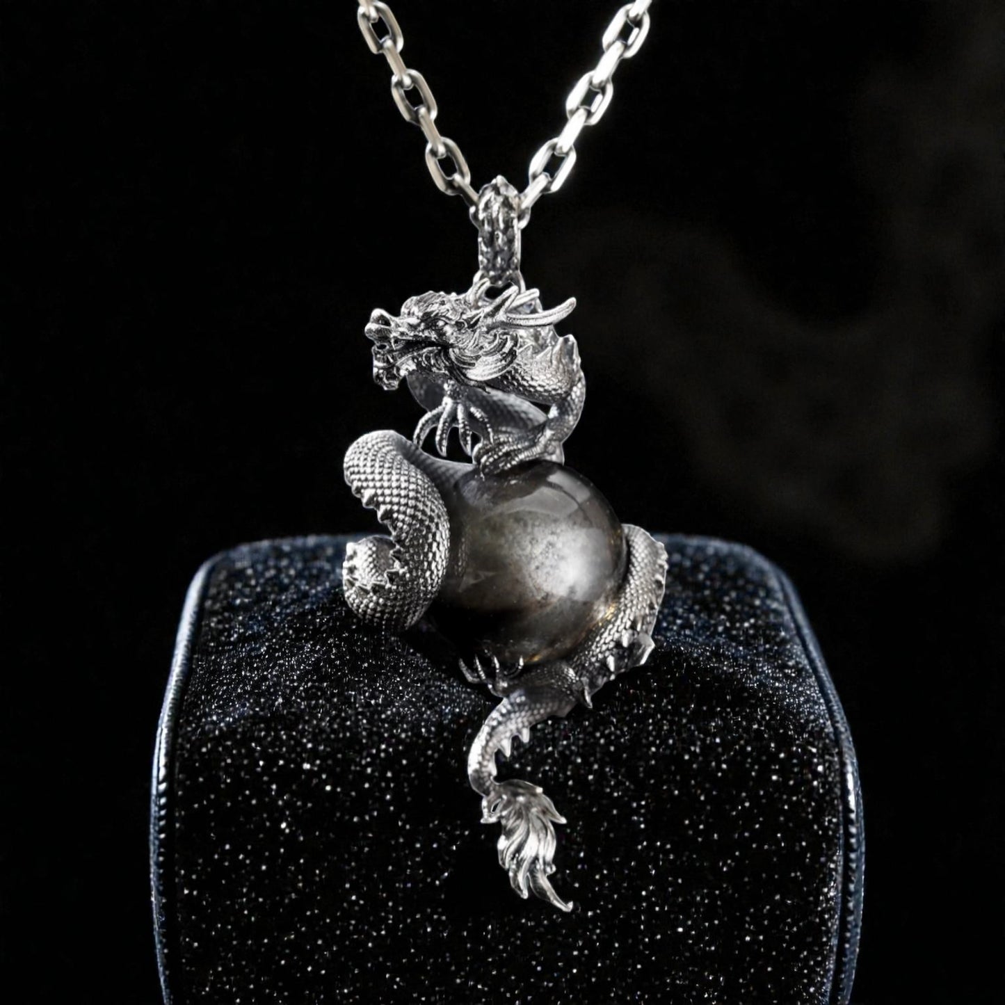 s925 Sterling Silver Vintage Dragon Inlaid Crystal Pendant