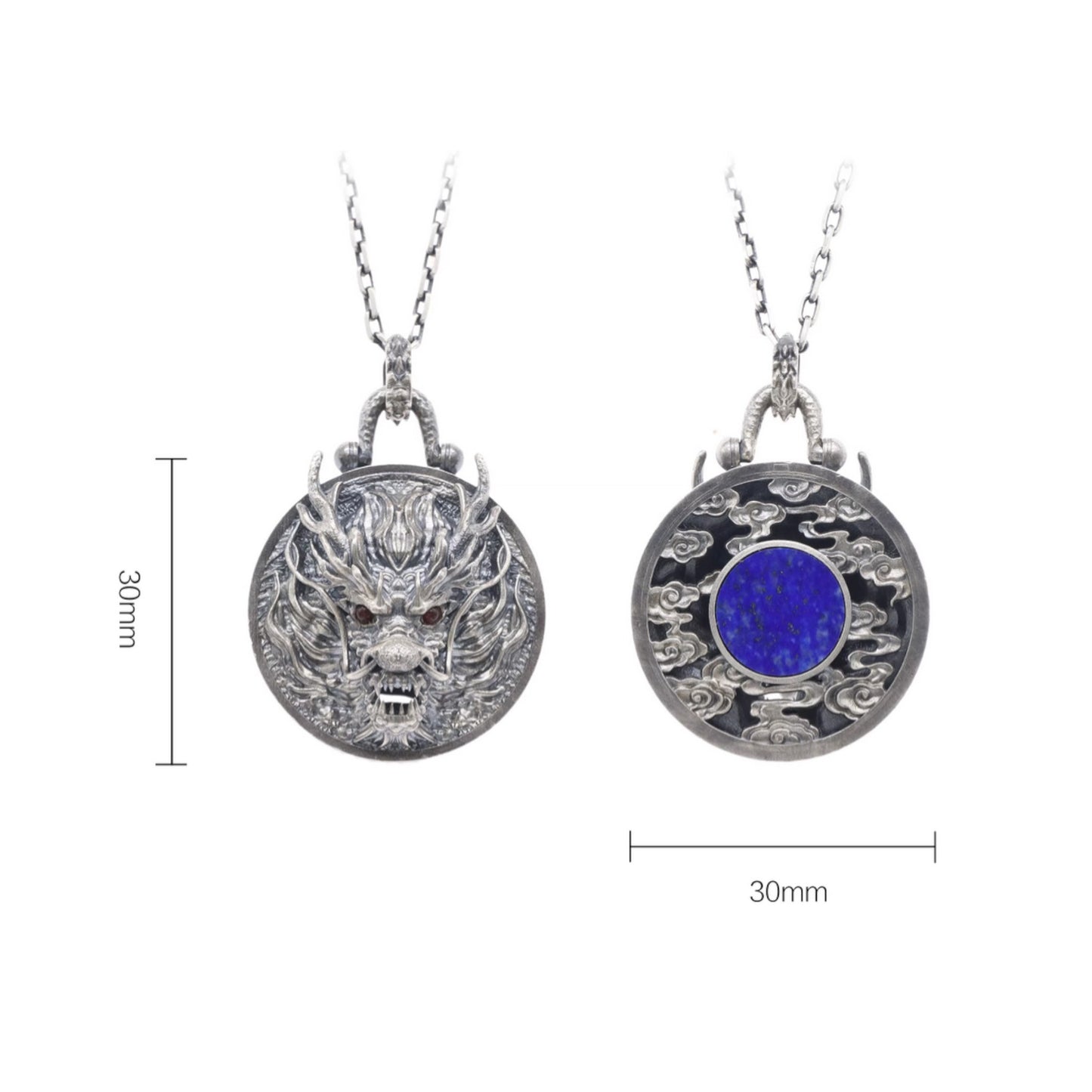 s925 Sterling Silver Vintage Dragon Head Round Pendant