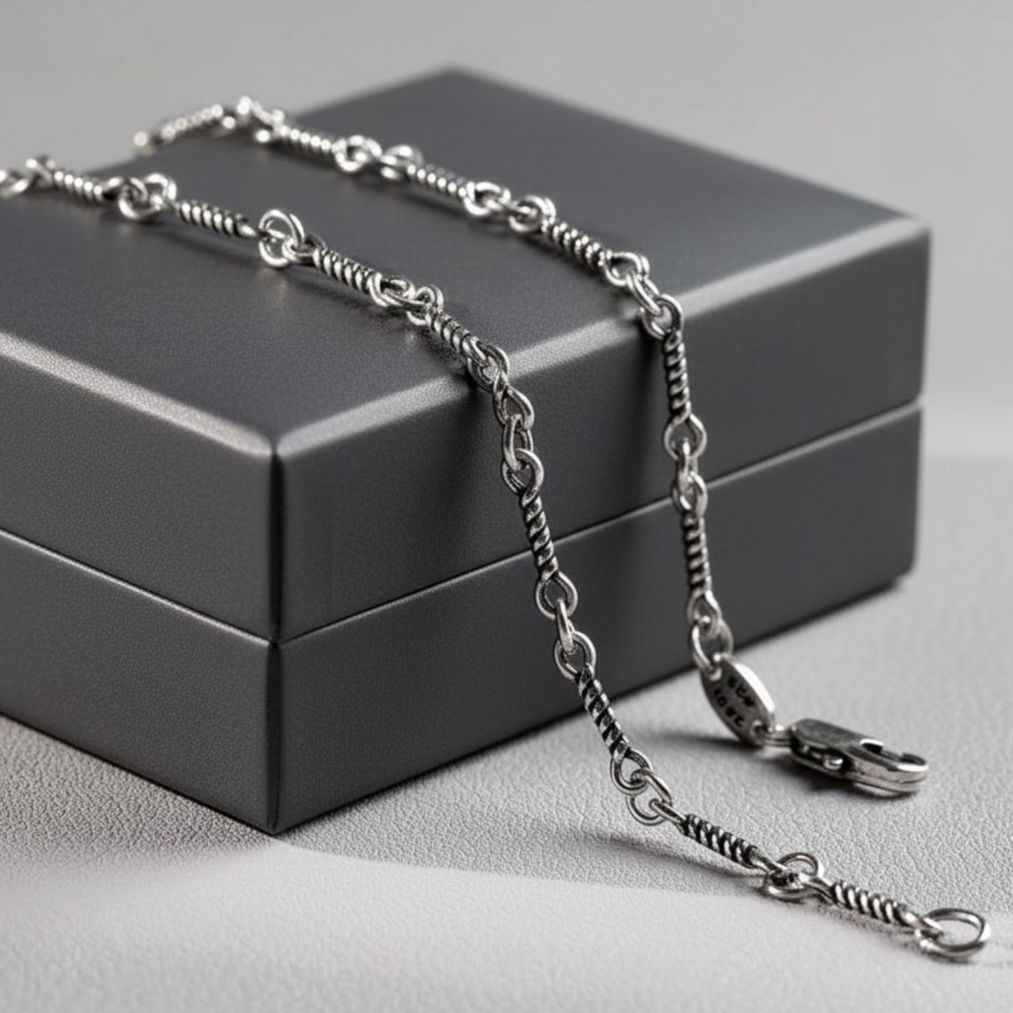s925 Sterling Silver Vintage Bamboo Chain Twisted Rope Necklace