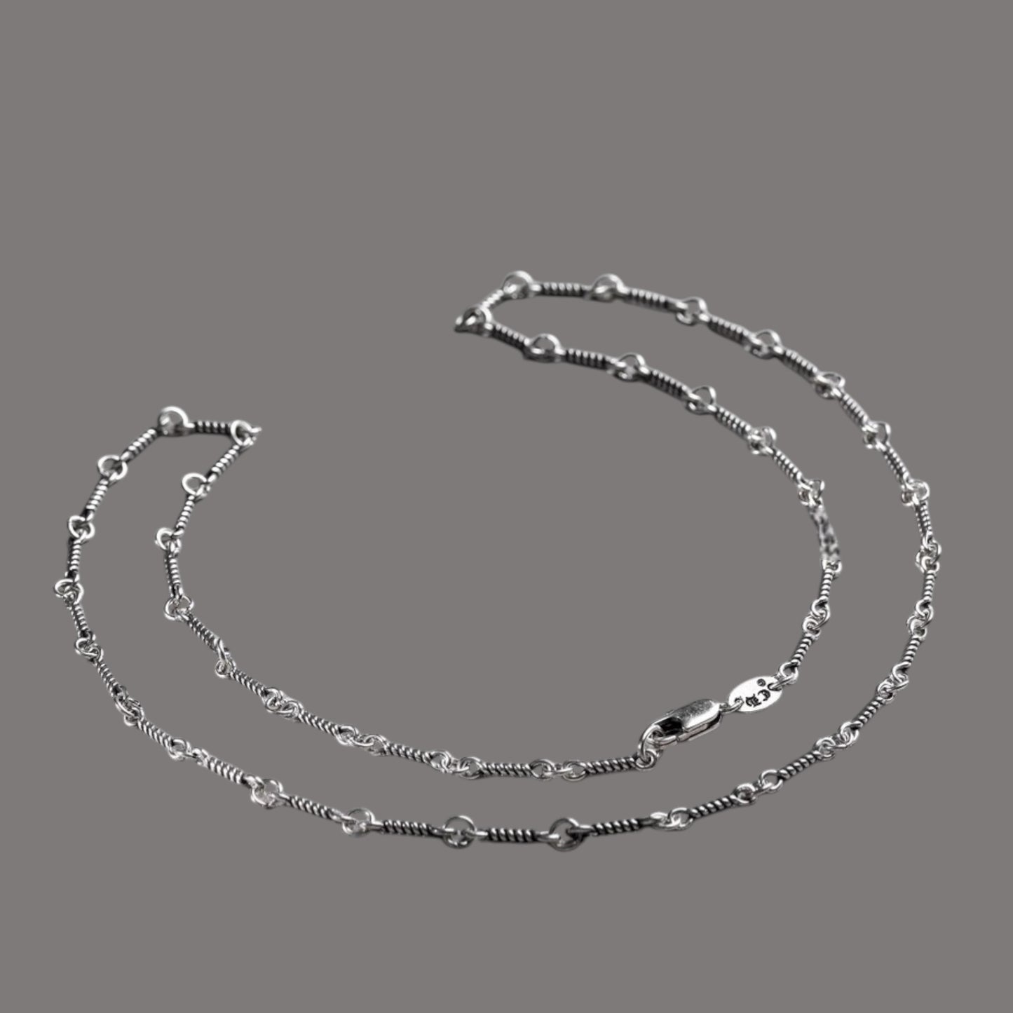 s925 Sterling Silver Vintage Bamboo Chain Twisted Rope Necklace