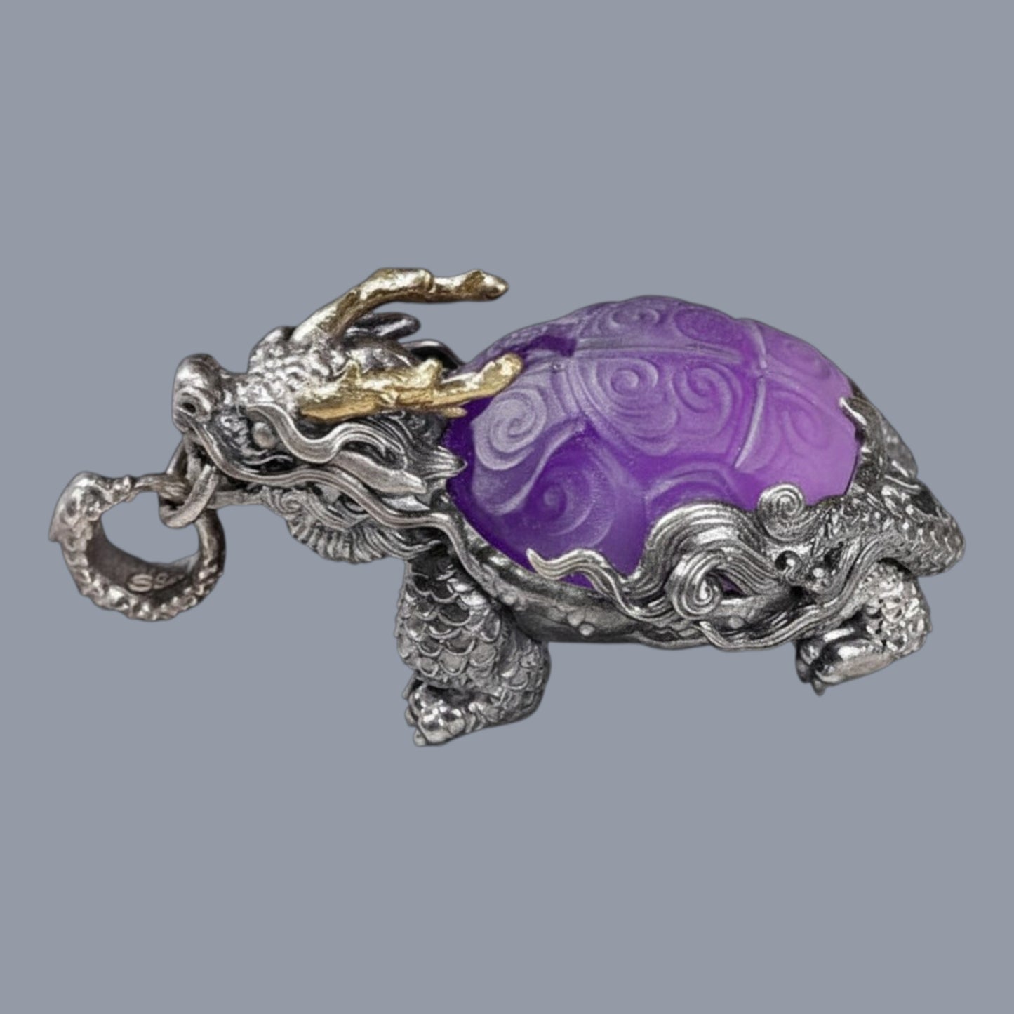 s925 Sterling Silver Vintage Amethyst Dragon-turtle Pendant Necklace,