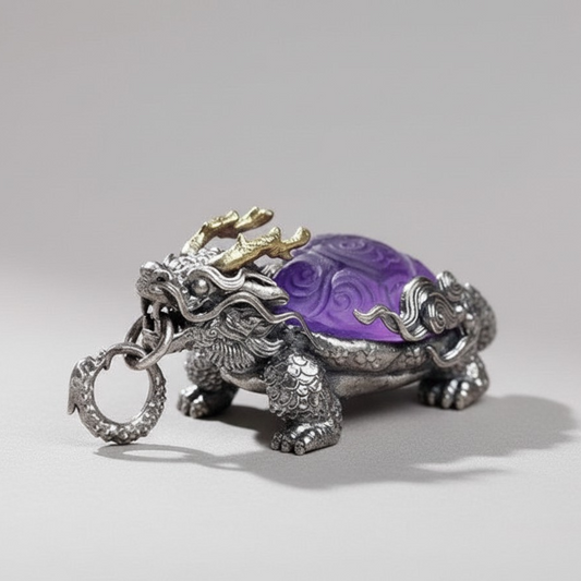 s925 Sterling Silver Vintage Amethyst Dragon-turtle Pendant Necklace,