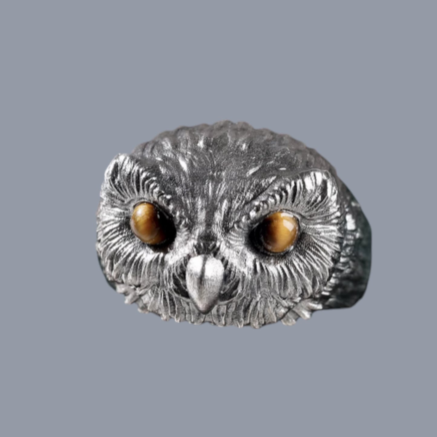 s925 Sterling Silver Unique Tiger's Eye Owl Ring
