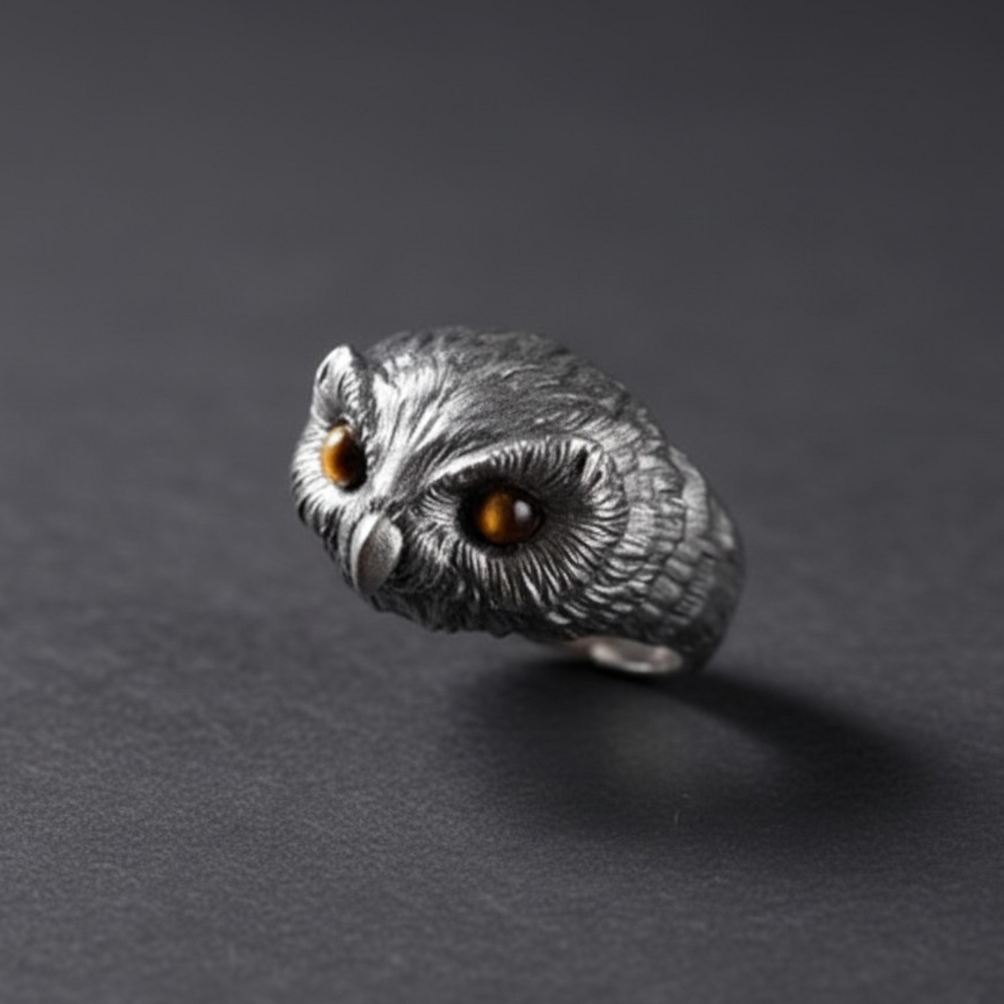 s925 Sterling Silver Unique Tiger's Eye Owl Ring