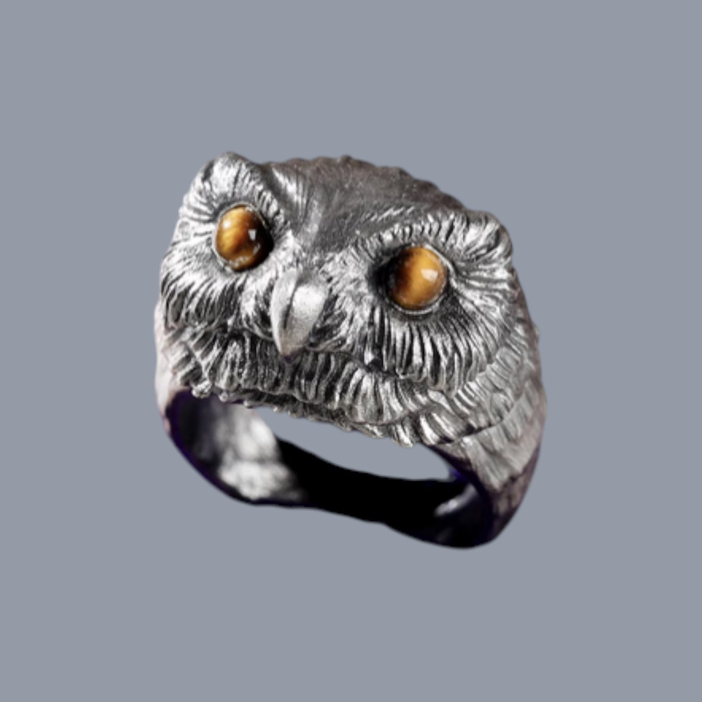 s925 Sterling Silver Unique Tiger's Eye Owl Ring