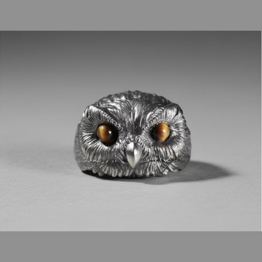 s925 Sterling Silver Unique Tiger's Eye Owl Ring