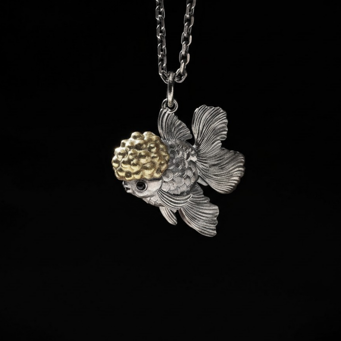 s925 Sterling Silver Vintage Ruyi GoldFish Fish Pendant and Necklace