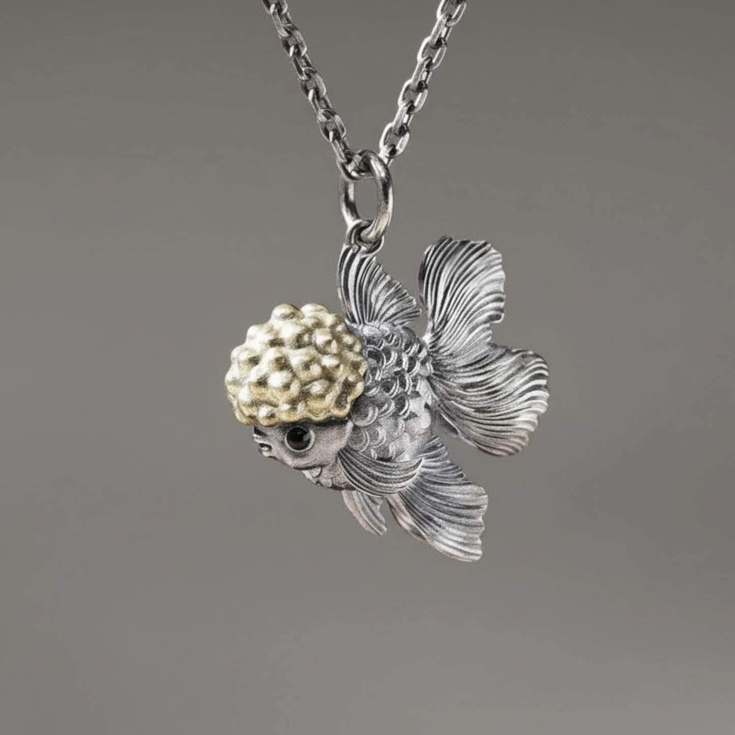 s925 Sterling Silver Vintage Ruyi GoldFish Fish Pendant and Necklace