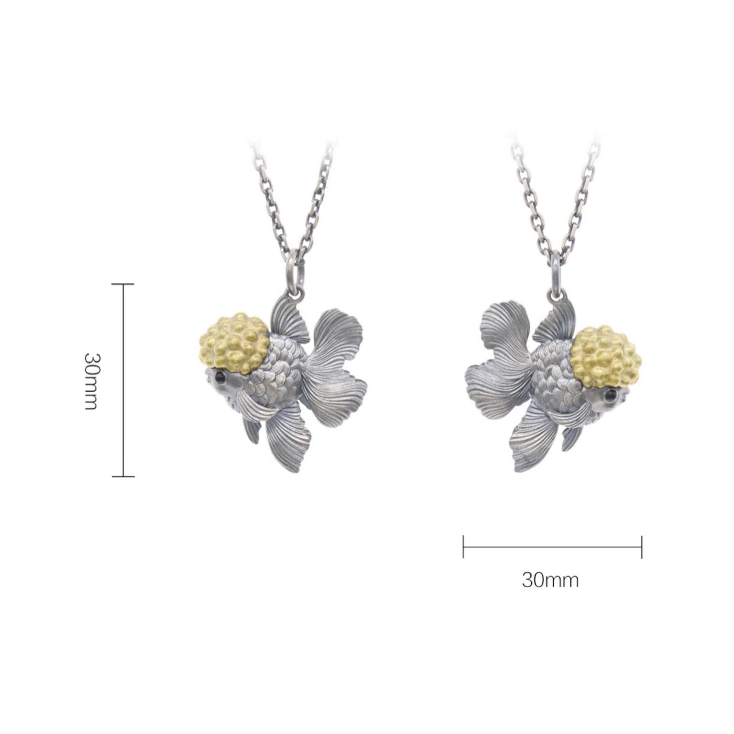 s925 Sterling Silver Vintage Ruyi GoldFish Fish Pendant and Necklace