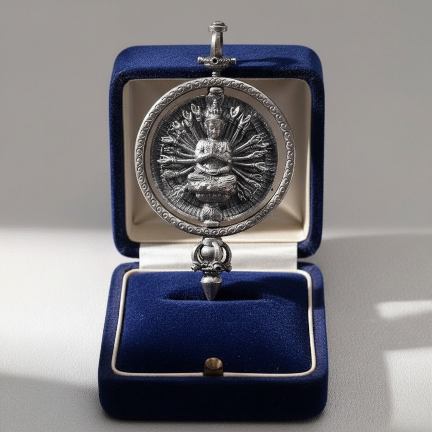 s925 Sterling Silver Rotatable Thousand-Armed Avalokiteshvara Buddha Statue Pendant