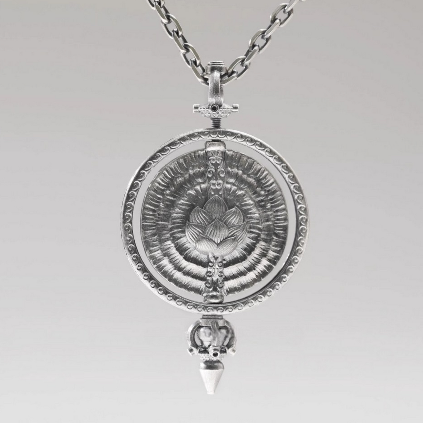 s925 Sterling Silver Rotatable Thousand-Armed Avalokiteshvara Buddha Statue Pendant