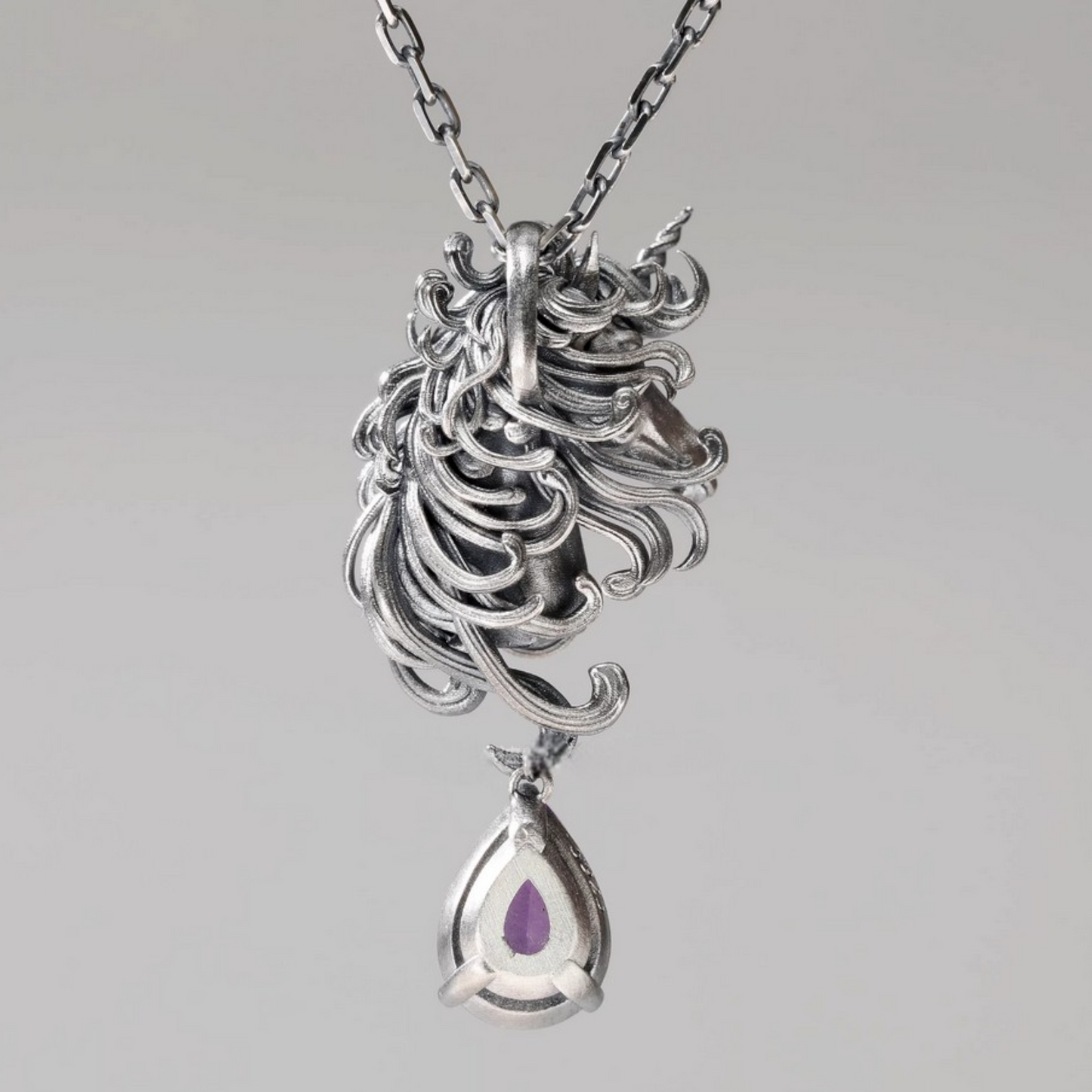 s925 Sterling Silver Vintage Amethyst Purple Unicorn Pendant