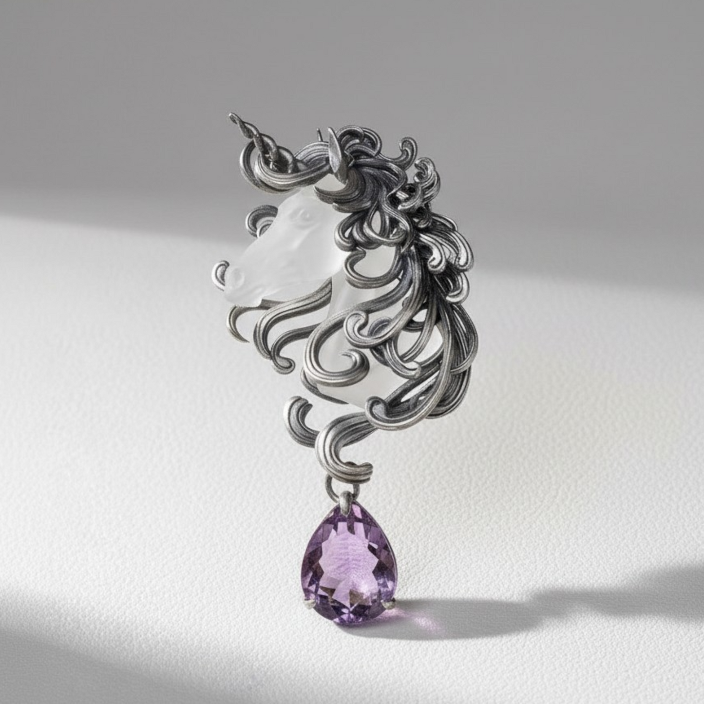 s925 Sterling Silver Vintage Amethyst Purple Unicorn Pendant