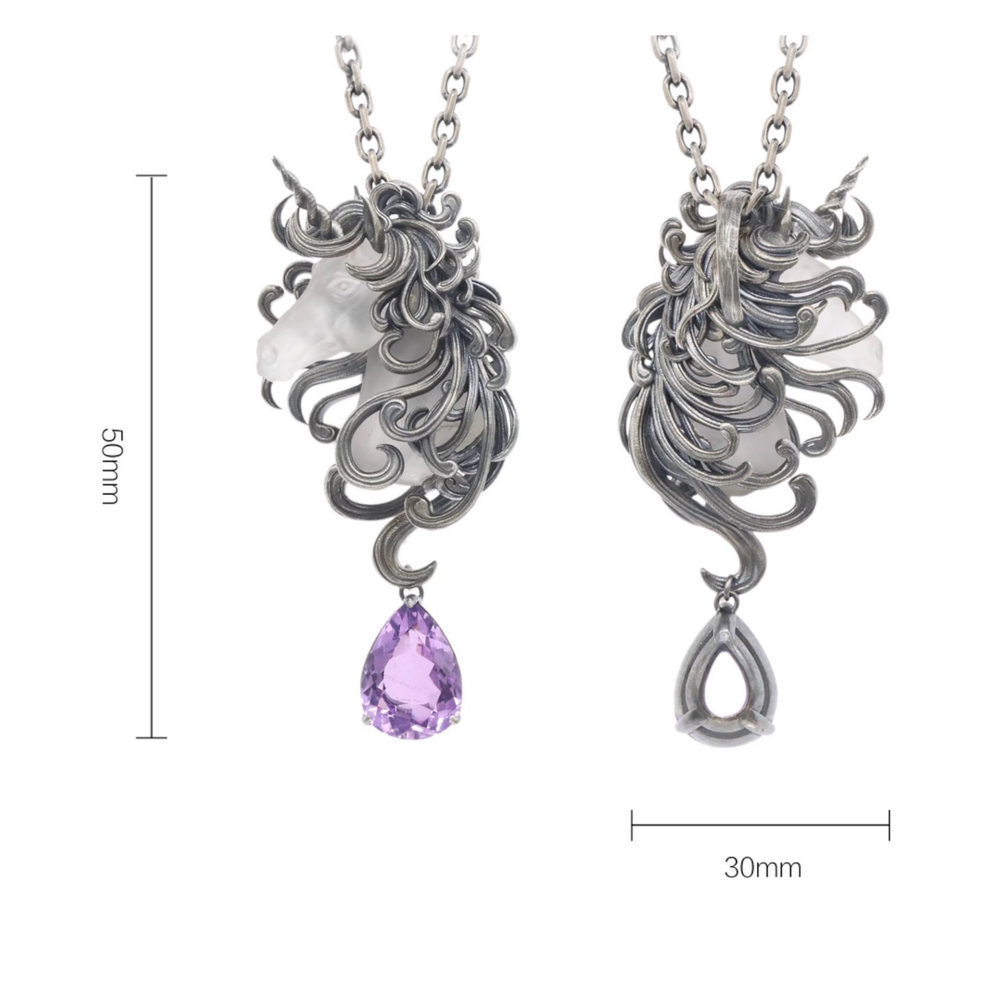 s925 Sterling Silver Vintage Amethyst Purple Unicorn Pendant