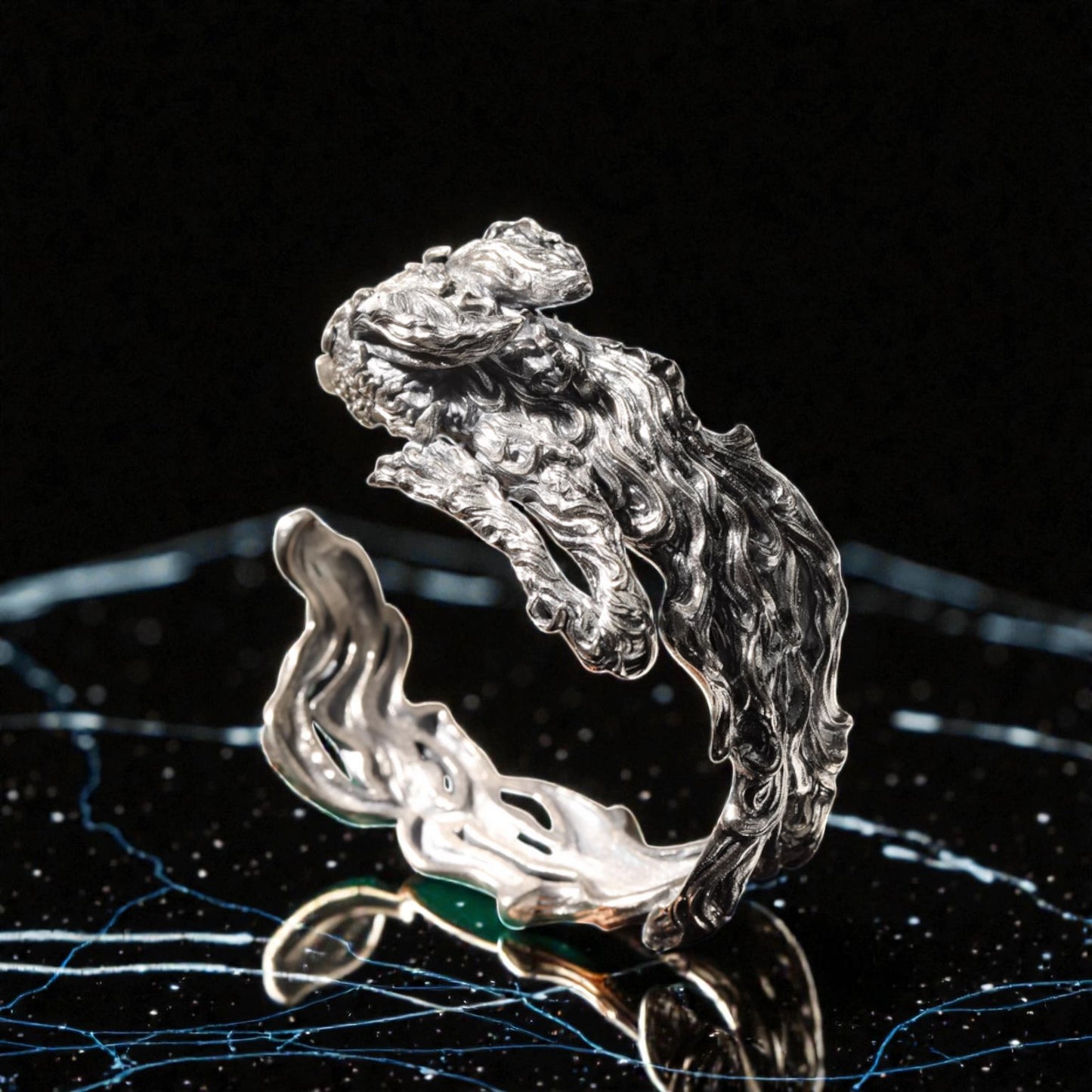 s925 Sterling Silver Vintage Mythical Nine Tail Fox Cuff Unisex Bangle