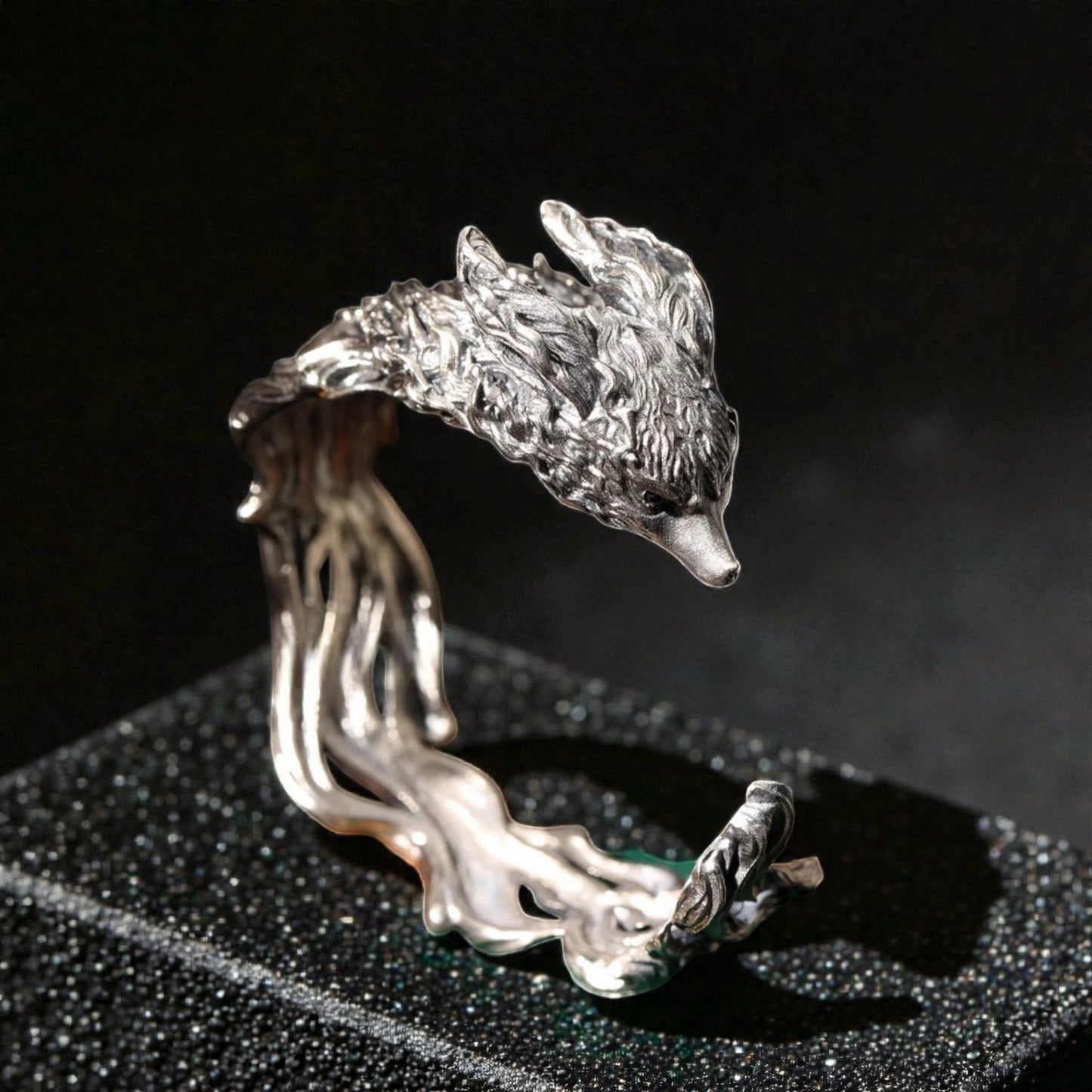 s925 Sterling Silver Vintage Mythical Nine Tail Fox Cuff Unisex Bangle