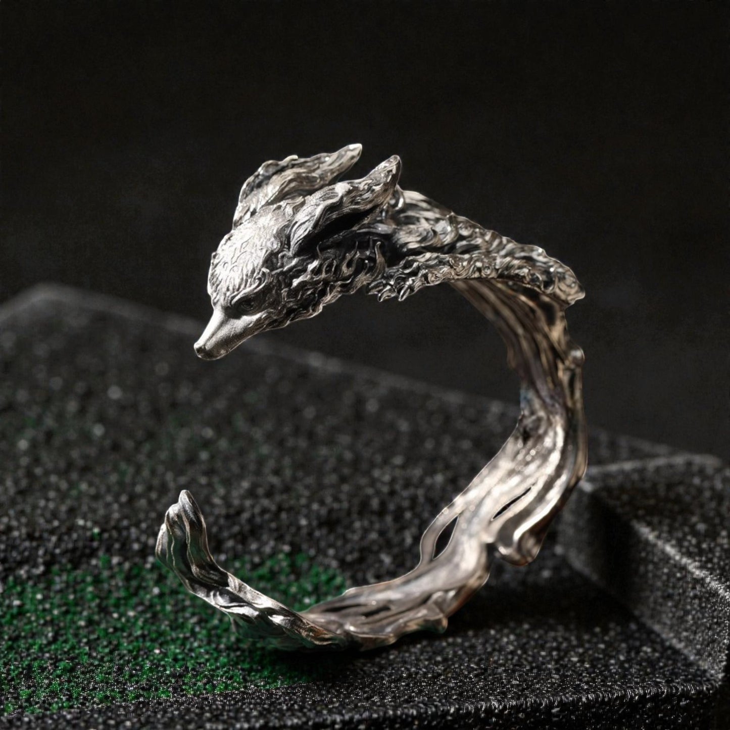 s925 Sterling Silver Vintage Mythical Nine Tail Fox Cuff Unisex Bangle