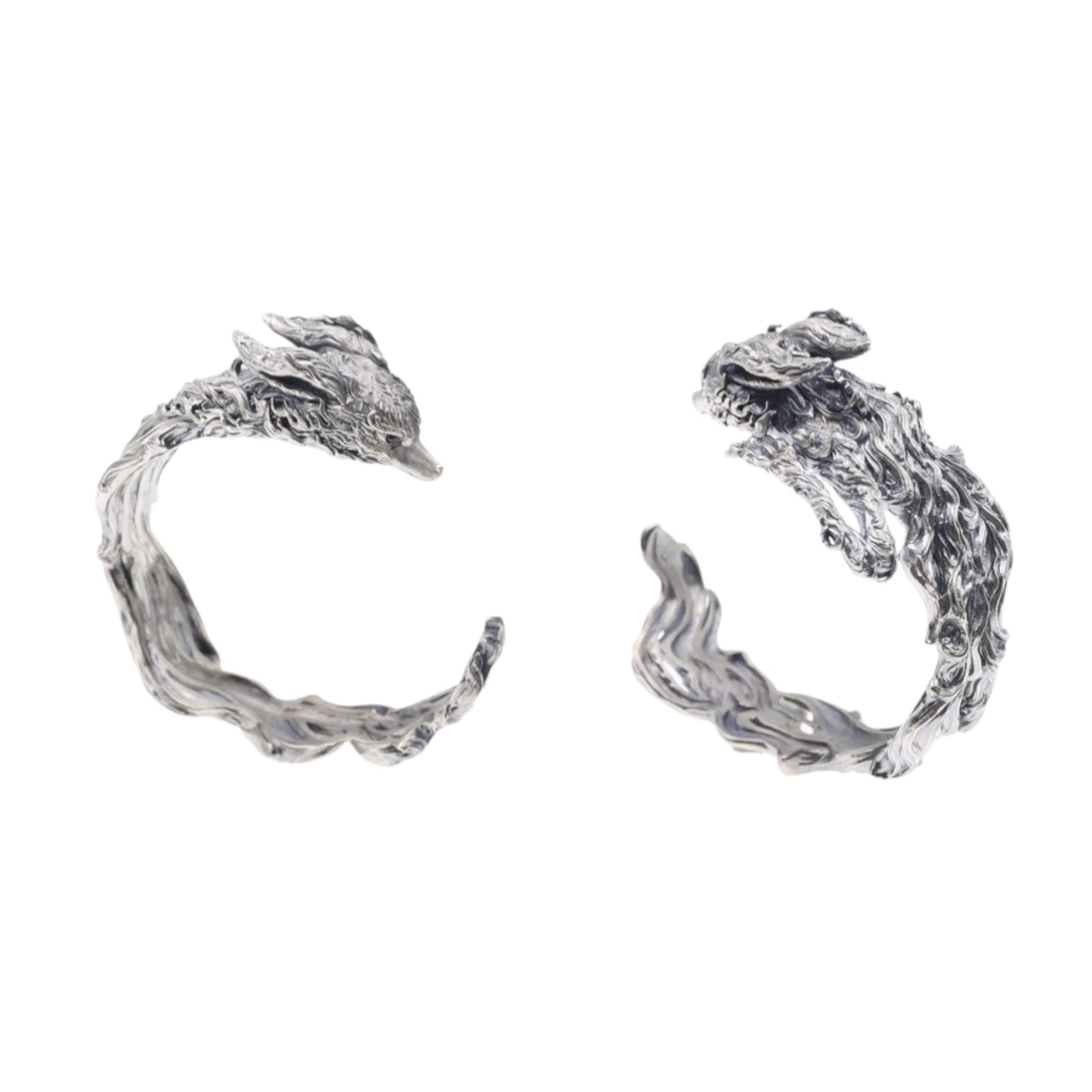 s925 Sterling Silver Vintage Mythical Nine Tail Fox Cuff Unisex Bangle