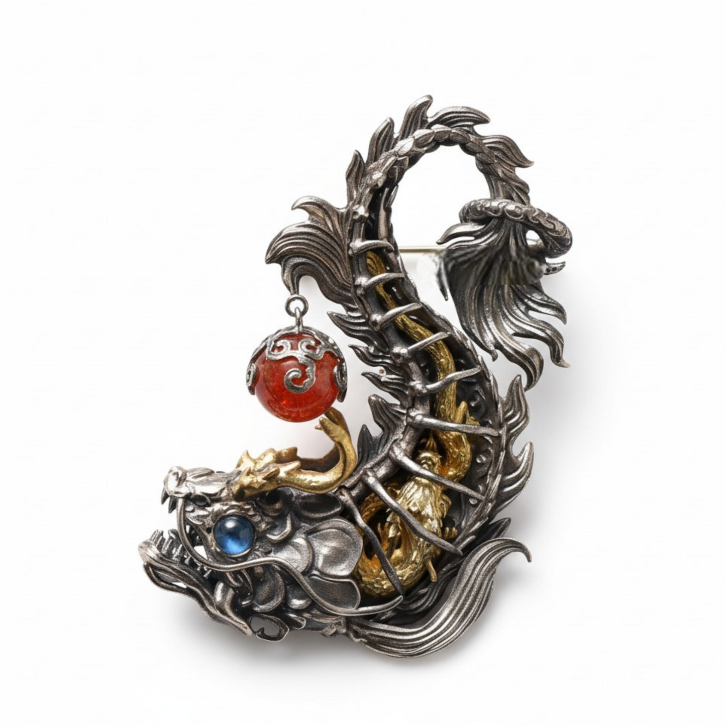 s925 Sterling Silver Vintage Arowana Dragon Fish Pendant