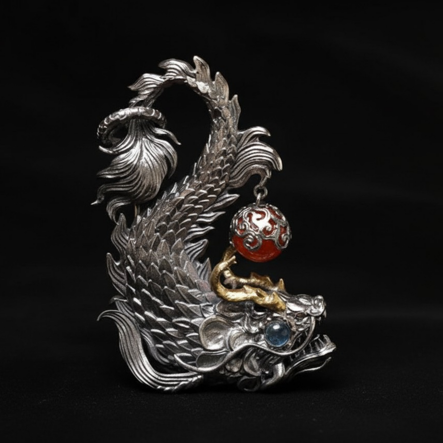 s925 Sterling Silver Vintage Arowana Dragon Fish Pendant