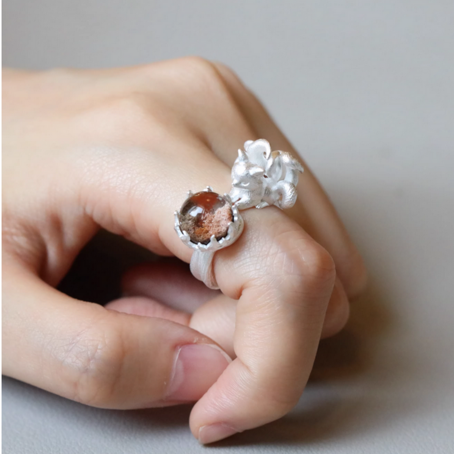 s925 Sterling Silver Unique Crystal Nine Tail Fox Ring