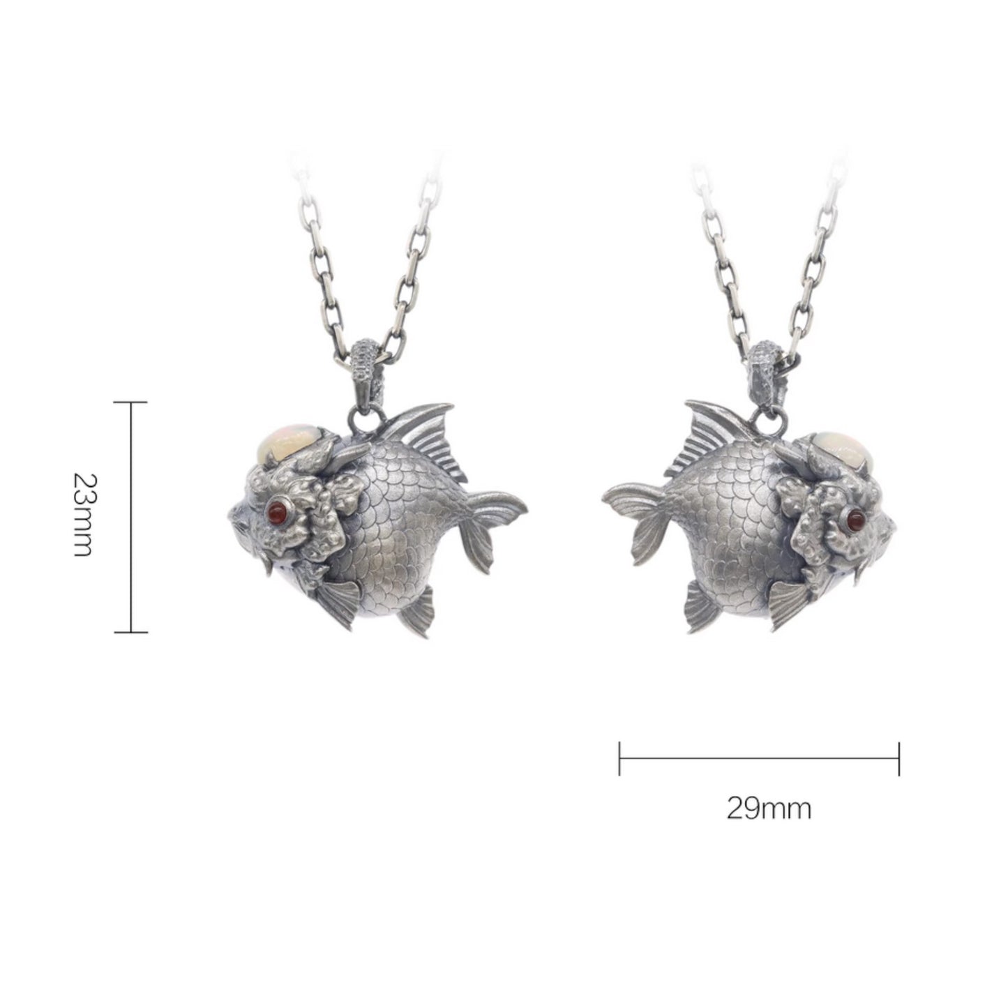 s925 Sterling Silver Opal Koi Fish Lucky Pendant and Necklace