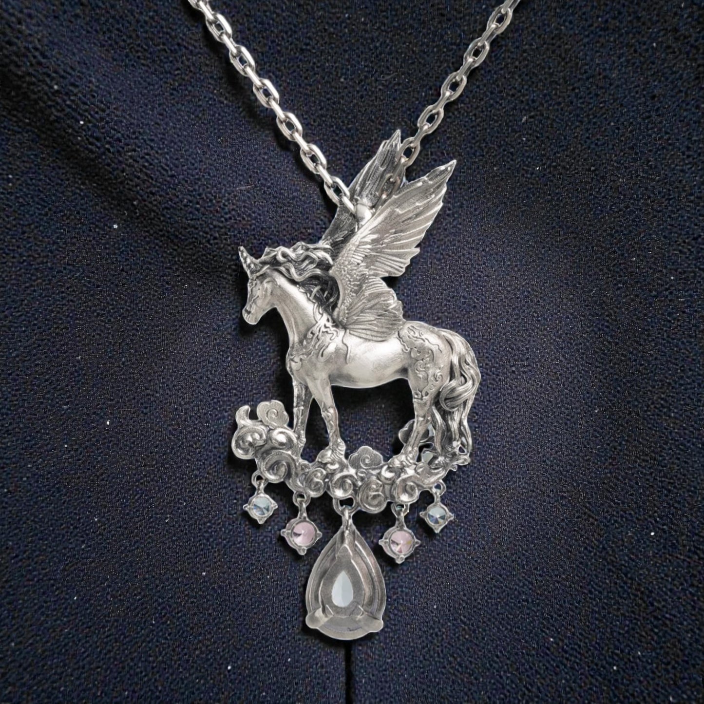 s925 Sterling Silver Dreamy Unicorn Auspicious Cloud Pendant and Necklace