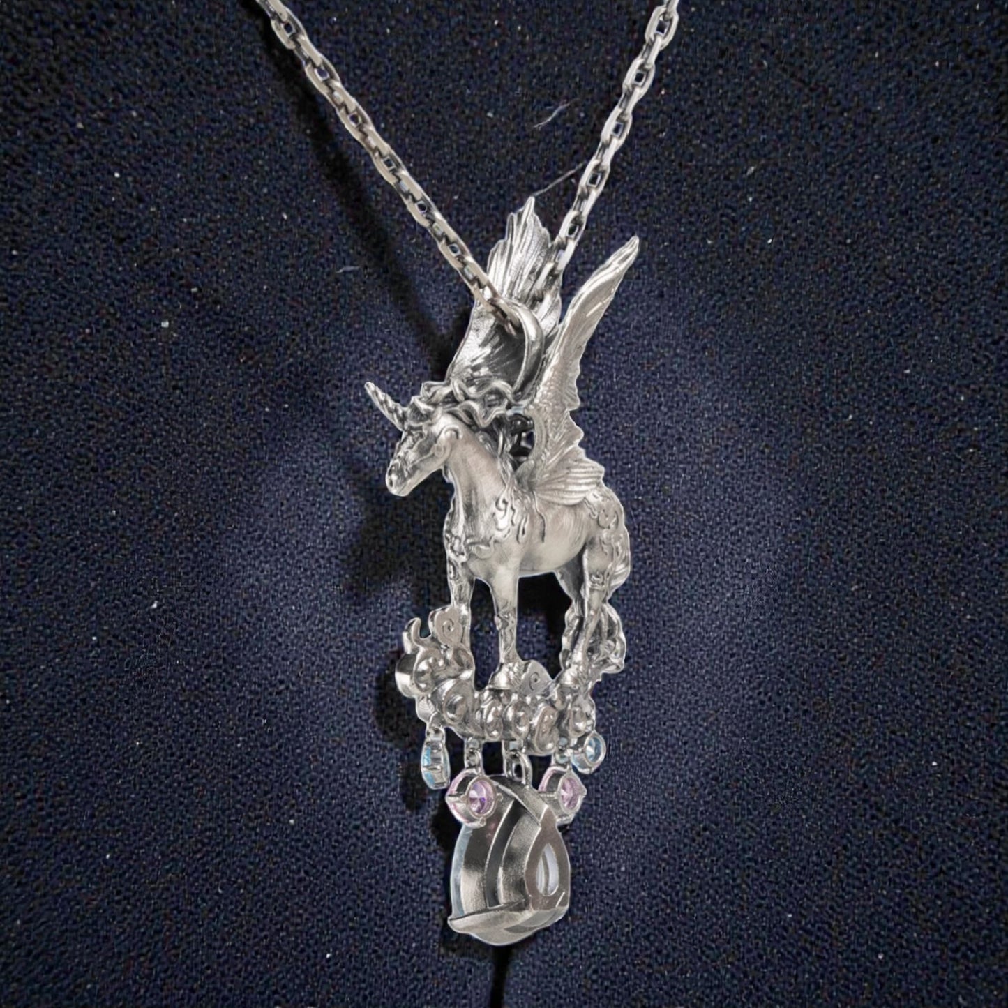 s925 Sterling Silver Dreamy Unicorn Auspicious Cloud Pendant and Necklace