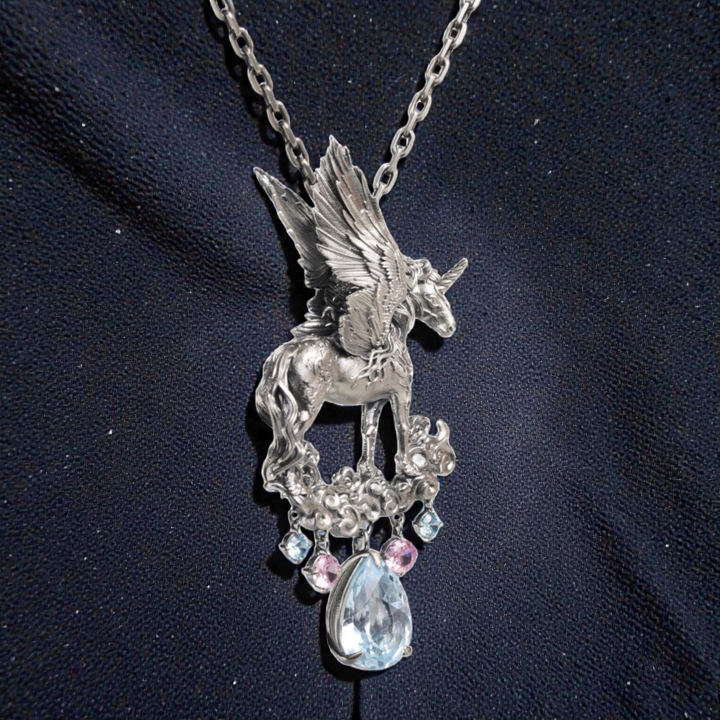 s925 Sterling Silver Dreamy Unicorn Auspicious Cloud Pendant and Necklace