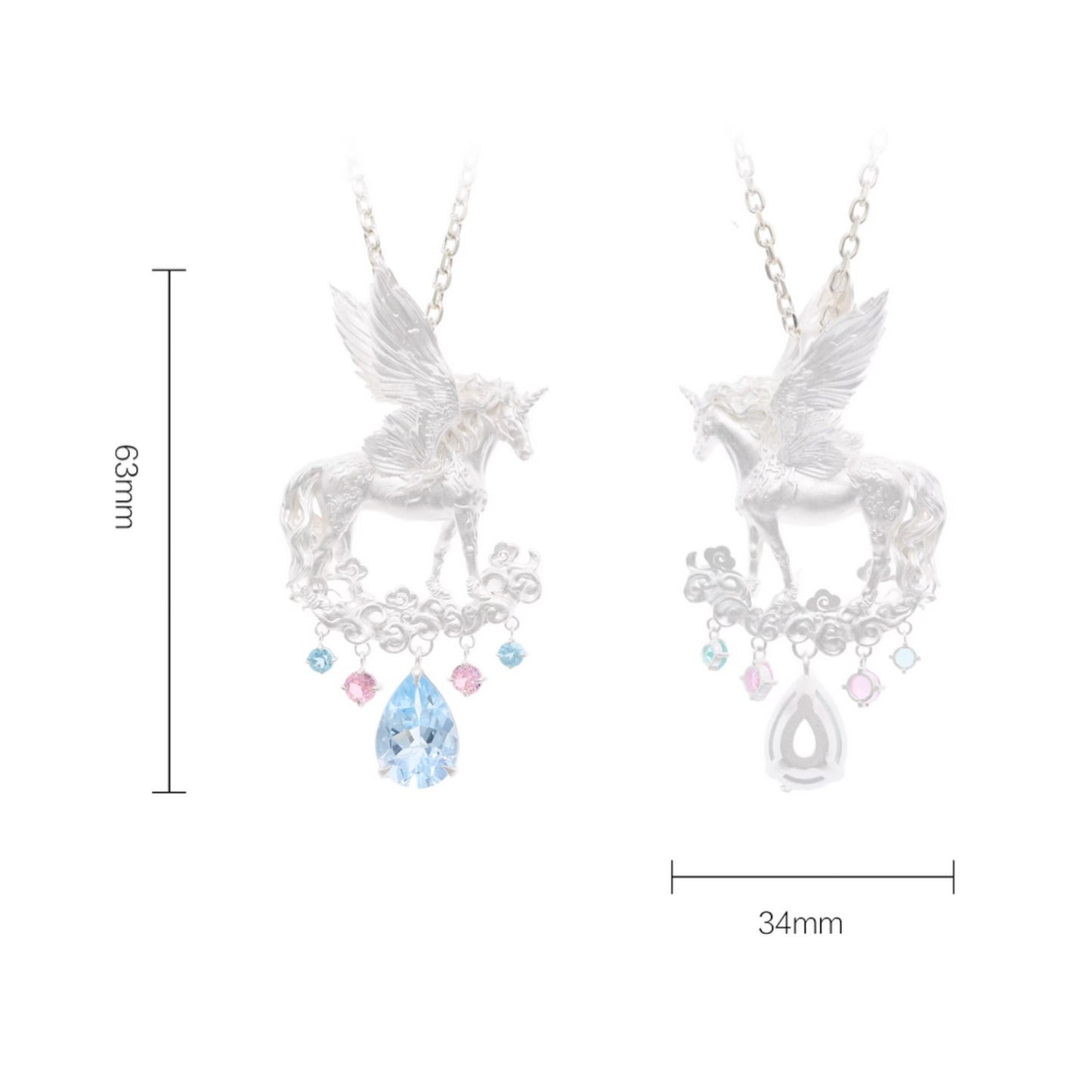 s925 Sterling Silver Dreamy Unicorn Auspicious Cloud Pendant and Necklace