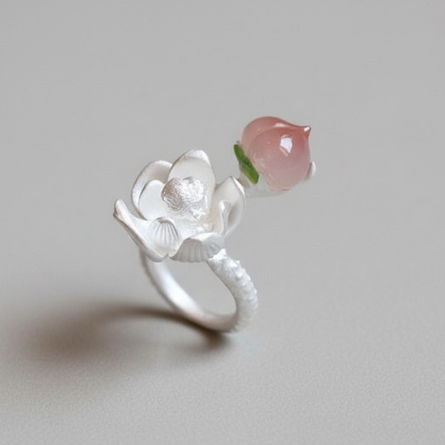 s925 Sterling Silver Open Band Monkey and Peach Ring