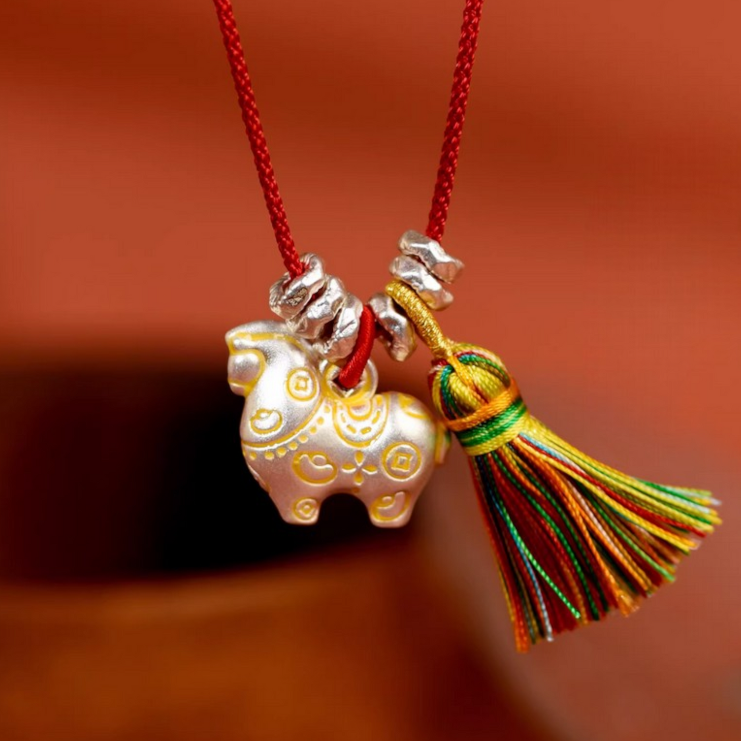 999 Fine Silver Wealth Horse Charm Weaving Necklace