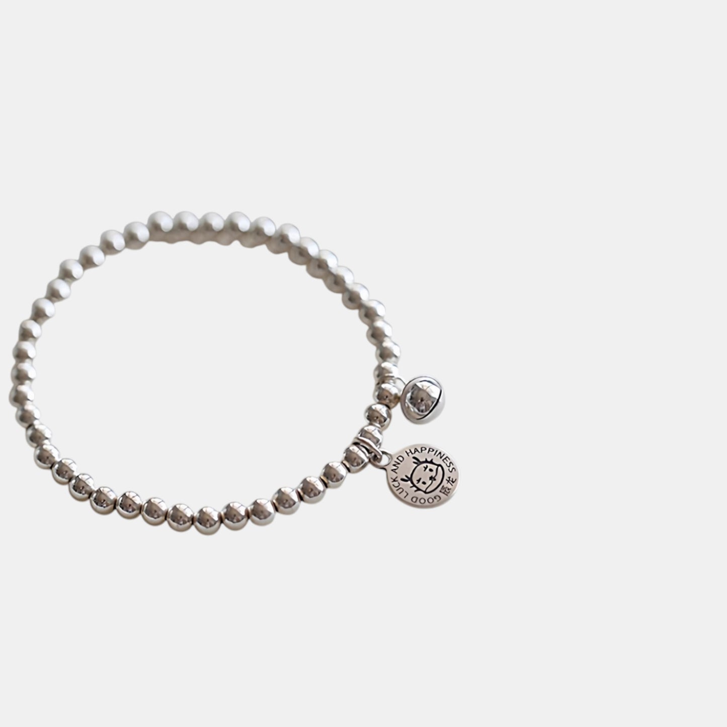 999 Fine Silver Chinese Zodiac Horse Dragon Bell Charm Beads Bracelet