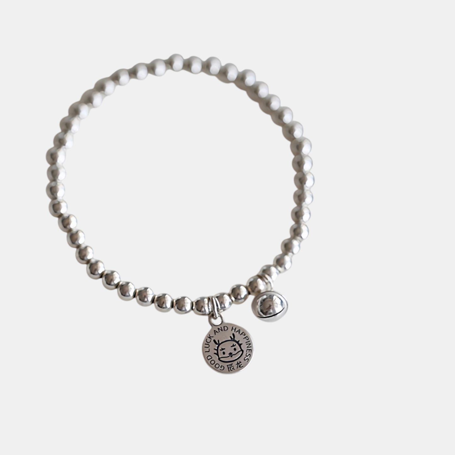 999 Fine Silver Chinese Zodiac Horse Dragon Bell Charm Beads Bracelet