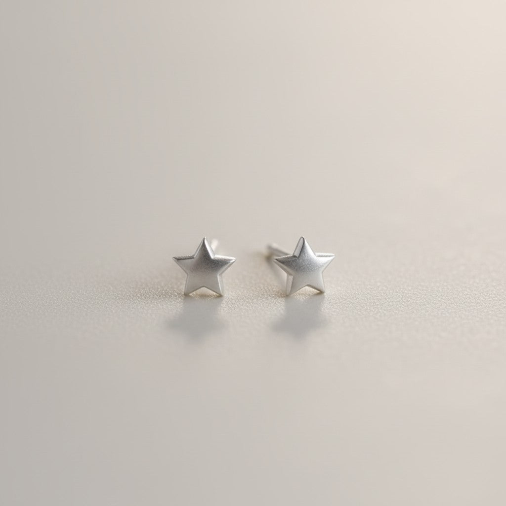 999 Fine Silver Minimal Style Star Unisex Stud Earring