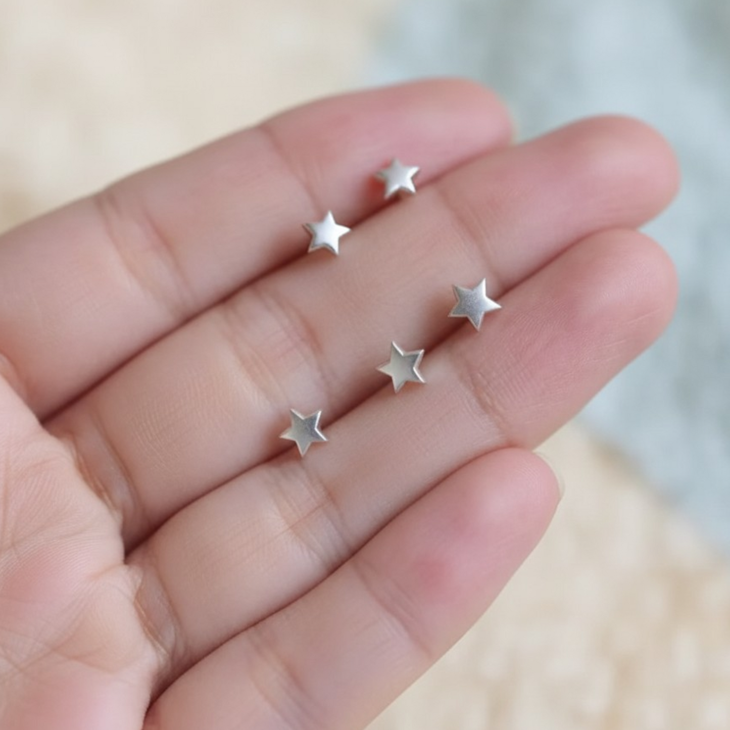 999 Fine Silver Minimal Style Star Unisex Stud Earring