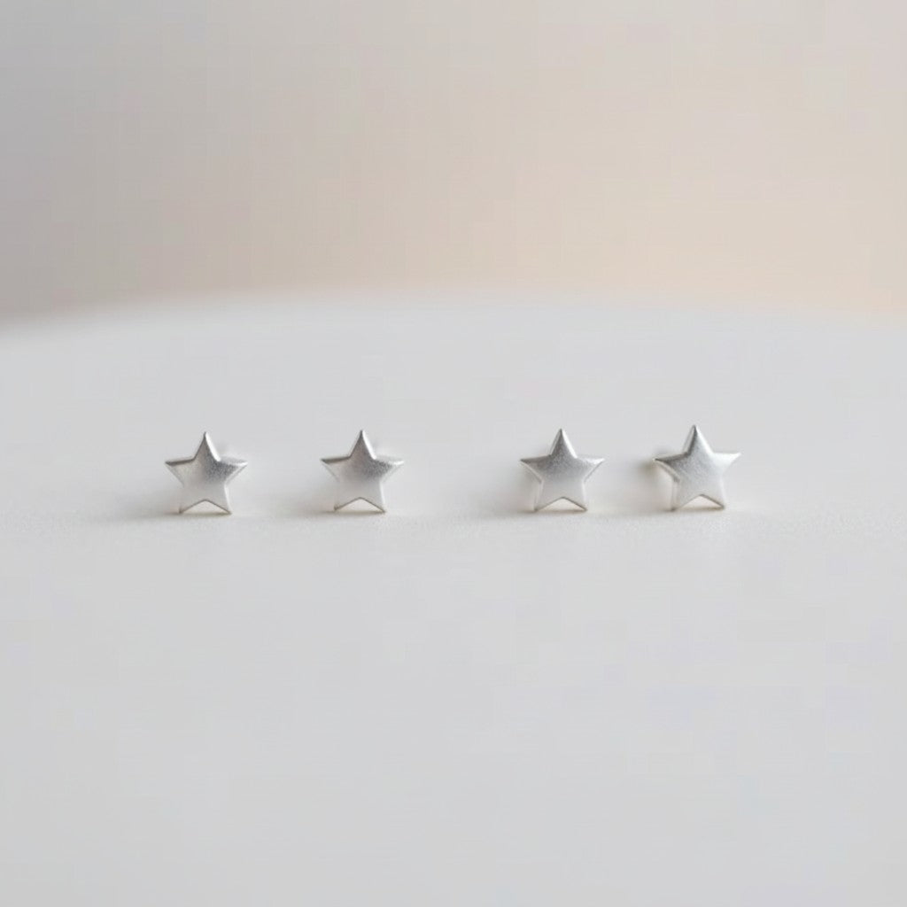 999 Fine Silver Minimal Style Star Unisex Stud Earring