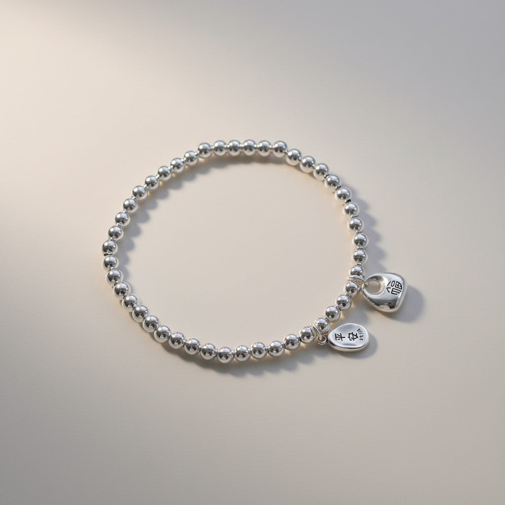 999 Fine Solid Silver Peace and Joy Blessing Charm Beads Bracelet