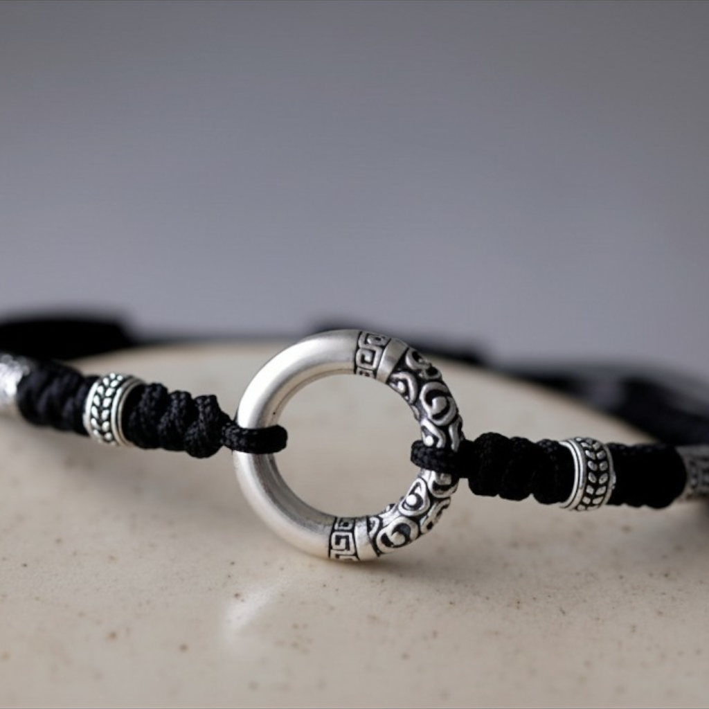 999 Fine Silver Lucky Peace Buckle Charm Minimalist String Fortune Couples Bracelet