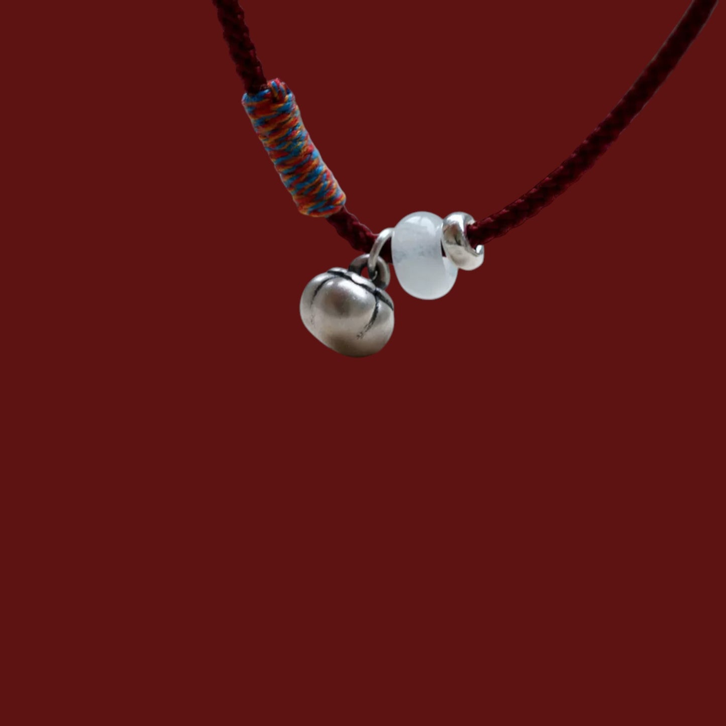 999 Fine Silver Braided String Cord Good Luck Persimmon Charm Bracelet