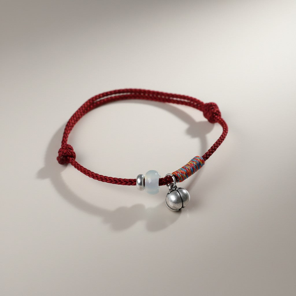 999 Fine Silver Braided String Cord Good Luck Persimmon Charm Bracelet